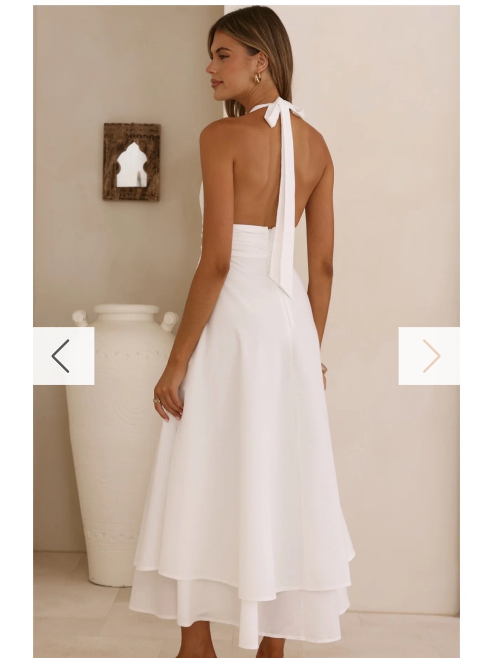 Halter White Midi Dress with Ruched Waistband - Picture 2 of 2